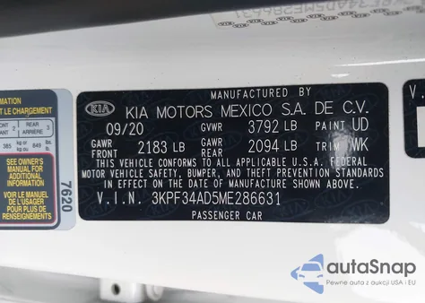 2021 Kia Forte Gt-Line from USA, damaged, VIN 3KPF34AD5ME286631